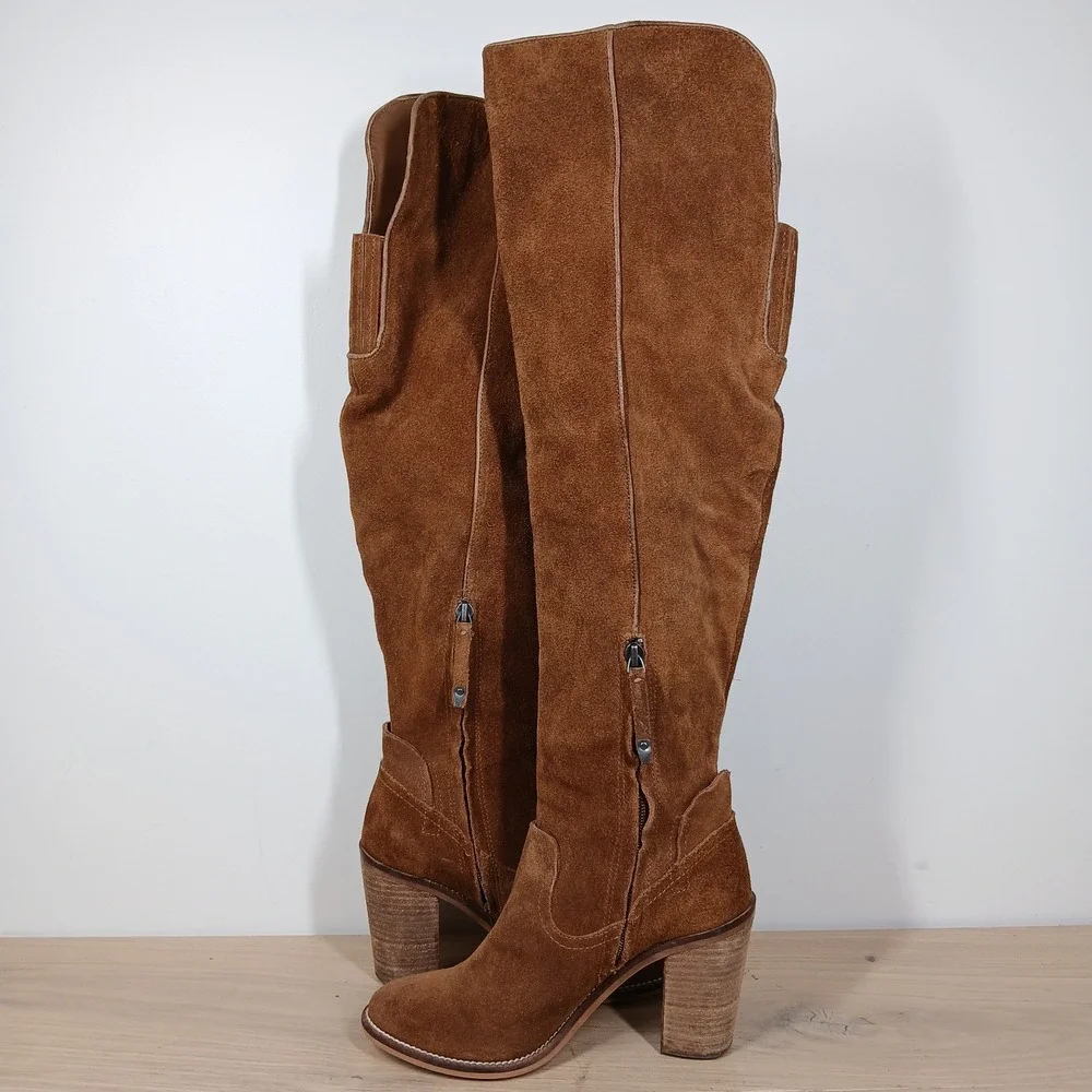 Dolce Vita Boots Womens 6 Brown Leather Over The Knee Block Heel Western Boho